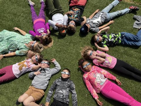 Ms. Westbrook’s 2nd grade class at South Hart Elementary School watching the eclipse. 