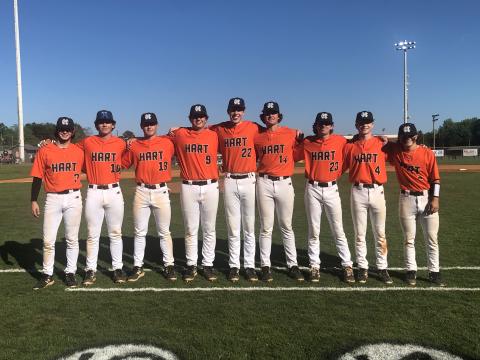 Pictured is the senior class for the Hart County High School baseball team. From left is Ethan Martin, Zach Dombrowsky, Kanyon Coulter, Owen Kesler, Avery Strickland, Brent Franklin, Will Pittman, Corbin Robertson, and Hunter King.