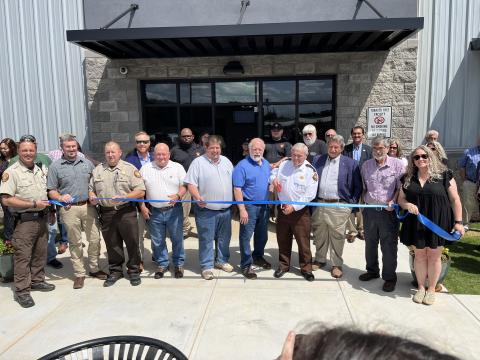 Hart County dignitaries were on hand at the new Hart County jail for a ribbon cutting April 29. Pictured from left to right: Capt. Wayne Hinson, Capt. Chris Carroll, Capt. David Cleveland, Commissioners Jeff Brown, Frankie Teasley, Joey Dorsey, Marshall Sayer, Sheriff Mike Cleveland, Rep. Alan Powell, Terrell Partain, and Lindsey Ingle. 