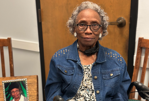 Idell Morrison next to a 2009 photo of her. 