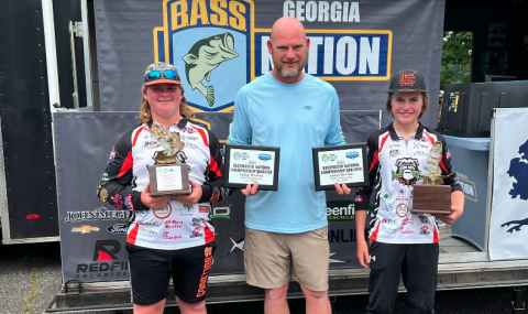Pictured from left is Kale Temple, boat captain Isaac Temple, and Easton Kelly as they captured the 2024 Georgia BASS Nation Junior Division State Championship on June 1.