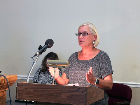 Nancy Evans on July 23, speaking before the BOC about gravel roads.