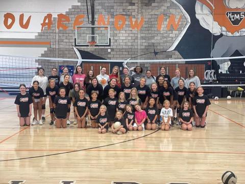 Pictured are the 30-plus campers and 15-plus Hart County High School Volley Dogs who attended the third annual Kids Volleyball Camp at Hart County Middle School on June 24-26.