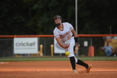 Sophomore pitcher Chesnee Strickland pitched all eight innings for the Lady Dogs in the 9-8 loss in extras on Aug. 6.