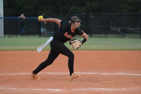 Sophomore pitcher Chesnee Strickland allowed four runs in the first and then only one through the final six innings in the 10-5 win on the road against the Lady Devils of Elbert County on Aug. 20.