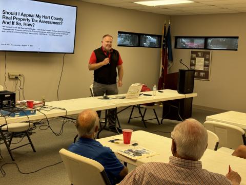 Real estate broker Jim Martell talked to the property owners association regarding property tax appeals during its meeting Aug. 19.