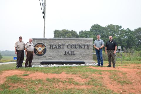 The outgoing and incoming leadership of the Hart County Sheriff’s office took The Sun on a tour of the new jail. Pictured above (from left to right): Chief Deputy Tommy Whitmire, Sheriff Mike Cleveland, Captain Chris Carroll and Investigator Joseph Haley. Photo by LaDonna Harris