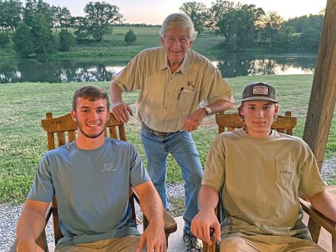 The connection with the families of Griffin Phelps, left, and Andy Peel, right, runs five generations deep with the NeSmiths. The UGA freshmen visited our Smithonia farm on Aug. 25.