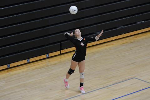 Junior Erin Miller serves the ball into play during the 2-1 loss to Franklin County on Oct. 1.