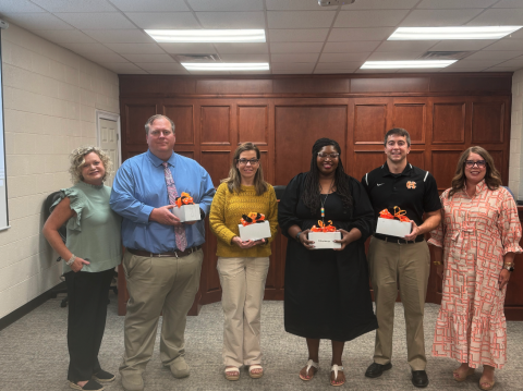 Hart County Charter System Principals were recognized by the Board of Education in honor of National Principals Month. Pictured above (from left to right): Superintendent Jennifer Carter, Hart County High School Principal Kevin Gaines, Hart County Middle School Principal Dr. Jacqueline Brock, Hartwell Elementary School Principal Ashley McNeill, South Hart Elementary Principal Marion Hanahan, and Board Chair Kim Pierce. 