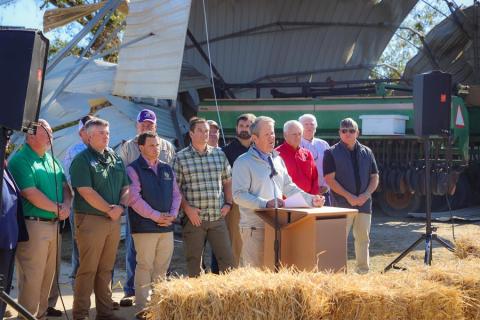 At a Friday press conference in Soperton, Gov. Brian Kemp announced the redirecting of $100 million to provide disaster relief financial support for farmers and debris cleanup for timber producers impacted by Hurricane Helene.