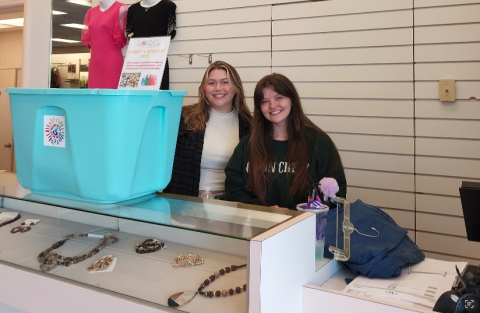 Pictured above: Kaitlyn Sanders (right), store manager at Cato in Hartwell, stands with Cato associate, Sarah Kesler, ready to collect items for Thanksgiving Care Bundles to be delivered with meals on Thanksgiving Day.