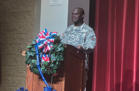 Hartwell Elementary teacher David Longworth, a U.S. Army veteran, served as the keynote speaker for Hart County High School’s Veterans Day program. 