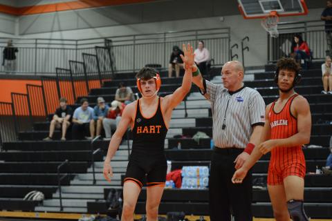 Senior Ben Westmaas wins his match and placed third in his weight class on Dec. 21.