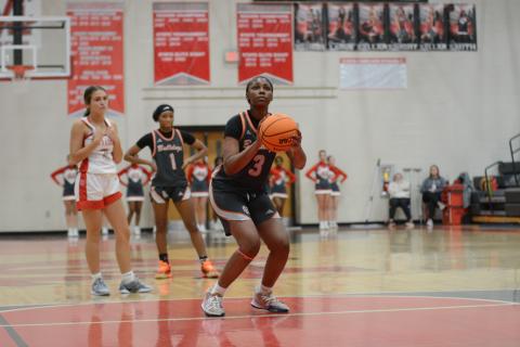 Junior forward Kiasia Montgomery tallies 21 points, six rebounds, and three steals in the dominate 62-27 win over the Lady Patriots of Oglethorpe County on Nov. 26.