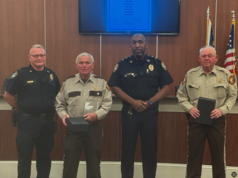 Pictured above (from left to right) Hartwell Assistant Chief of Police Stan Sayer, Hart County Sheriff Mike Cleveland, Hartwell Police Chief Anthony Davis, and Hart County Chief Deputy Tommy Whitmire. 