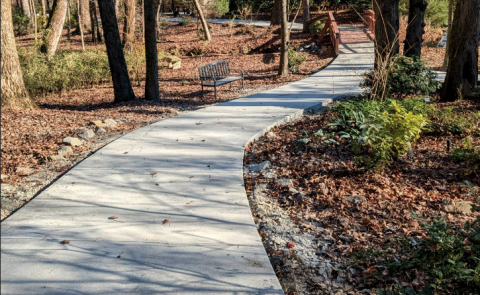 The new concrete path extends through the perimeter of the Hart County Botanical Garden allowing wheelchair and stroller access. 