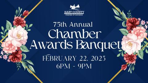 The Hart County Chamber of Commerce’s 75th annual chamber awards banquet will be held Saturday, Feb. 22 from 6 p.m. to 9 p.m. at The Station of Hartwell. 