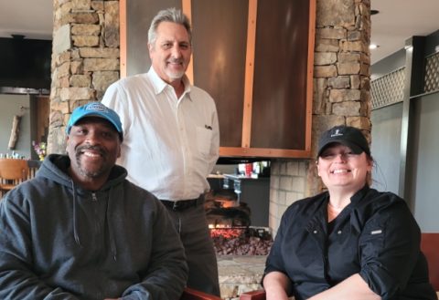 (Front row, L-R) Tony Thorton, chef lead/assistant manager, and Tamra Woody, chef, along with (back row) Ivan Von Neibart, executive chef/restaurant manager, are working to restore Cateechee Golf Club and Waterfall Grille back to its original glory after being Cateechee Ranch and Whispering Irons. Photo submitted by Tony Thornton.