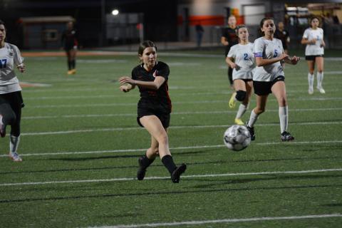 Autumn Ayers scores a goal in the 8-0 win over Banks County on Feb. 13.