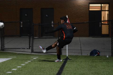 German Franco sends the corner kick into play in the 5-0 win over Banks County Feb. 13. 