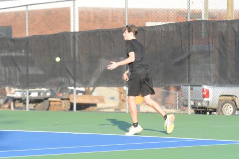 Jackson Daniel captures the win at No. 2 singles, 6-4, 6-0 to help elevate his team to a 4-1 win over East Jackson and help his team remain undefeated in region play on Feb. 25.