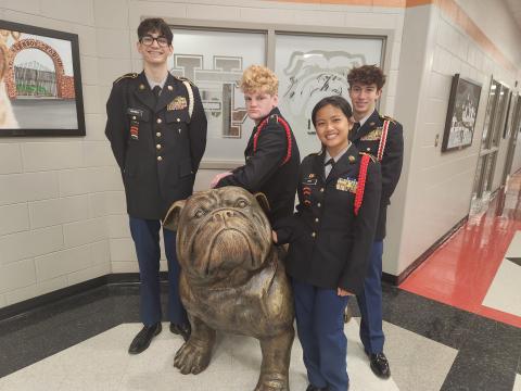Pictured (L-R) are Hart County High School JROTC Academic Team members Torin McCurley, Ethan Stovall, Esther Chin, and Jackson Carter. Not pictured is Kamron Montgomery. Photo by Grayson Williams.