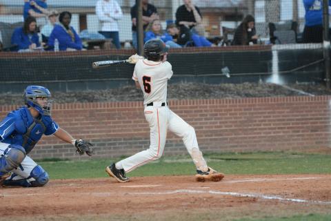 Sophomore infielder Crew Franklin collected three runs batted in and one run in the double header against the Tigers of Washington Wilkes on March 14. (Photo/Benjamin London)