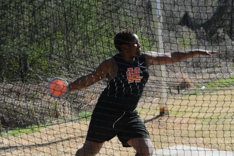 Freshman Bryce Fouch placed first in discus at the Stephens County home meet March 27. (Photo/Benjamin London)