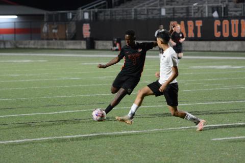 Cayson Craft finishes with two assists and a goal in the 8-0 win over the Bulldogs of Thomson on April 18. (Photo/Benjamin London)