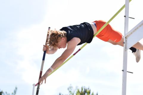 Senior Harrison Krause placed second in pole vault at the Region 8-AA meet on April 19 in Carnesville.  (Photo/Shane Scoggins, Franklin County Citizen Leader)