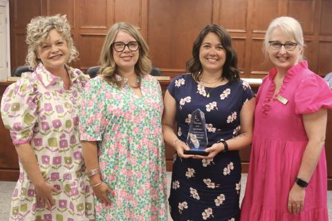 Pictured during the Hart County Board of Education’s April 21 meeting are (L-R) Superintendent Jennifer Carter, BOE Chair Kim Pierce, Support Services Administrative Assistant Brittany Geraty and Director of Special Services Julie Franklin. (Photo submitted by Grayson Williams)