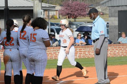 Peyton McCollum (10) trots around the bases after a two-run home run in the 17-6 loss to the Lady Devils of Elbert County in game one, and then Hart proceed to win game two, 13-8. (Photo/Benjamin London)