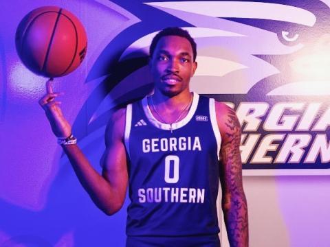 Shone “Spudd” Webb sports his new uniform after committing to Georgia Southern April 3. (Photo submitted by Georgia Southern Athletics)