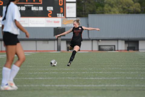 Senior midfielder Teague Pierce scores a hat-trick in the 6-1 win over Washington-Wilkes. (Photo/Benjamin London)