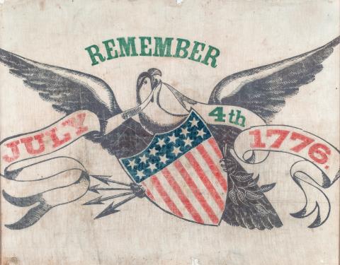 Images that can be seen as part of the Smithsonian Institute’s “Voices and Votes: Democracy in America” exhibition that will be on display at the Arts Center of Hartwell June 7 to July 19, 2026 include (above) a “Remember the 4th” holiday banner from the 1860s. (Photo courtesy of the Smithsonian Institute)