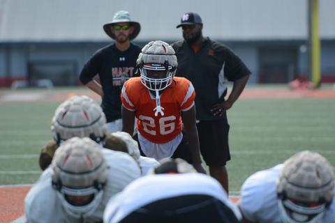 Pictured is rising sophomore running back Zeebo Harper during summer practices. (Photo/Benjamin London)
