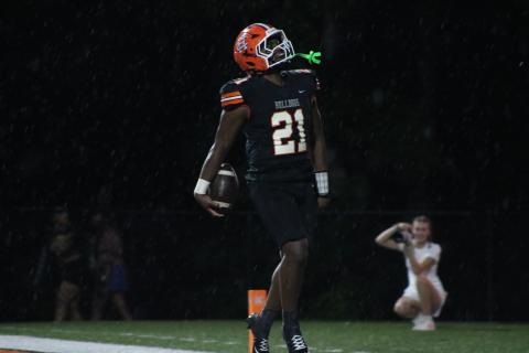Junior running back Faustino Rangel celebrates after scoring his third touchdown of the night in the 51-20 win over rival Elbert County Aug. 15. (Photo by Grayson Williams)