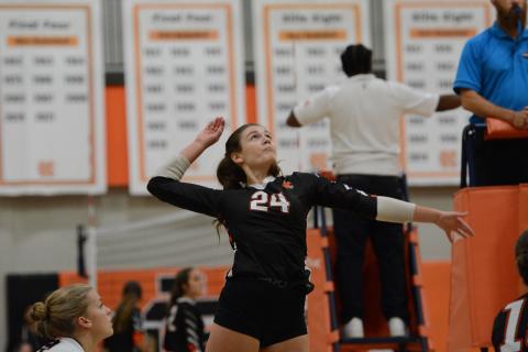 Volleyball’s sophomore outside hitter Coley Phillips earns Athlete of the Week. (Photo by Benjamin London)