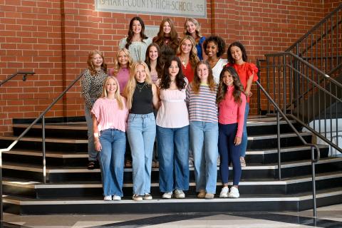 The 2025 Homecoming Court includes (first row, L-R) seniors Briana Blewitt, Hannah Carey, Isabella Ayers, Kinsley Duncan and Mareli Fajardo-Bacilio; (second row, L-R) juniors Chastyn Haynie, Carly Dutton and Ayla Sanders and sophomores Peyton Kaiser, Trinity Freeman and Peyton Barrow; and (third row, L-R) freshmen Miya Spears, Bella Beck and Aliza Jo Beeson. (Submitted by Megan Millford)