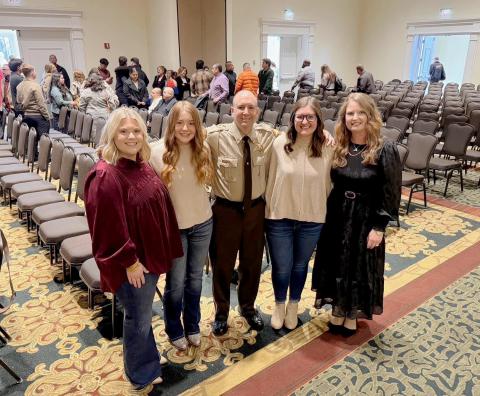  Sheriff’s Deputy Shane Turner stands with his family, his inspiration for becoming a law enforcement officer, during his graduation from the Georgia Public Safety Training Center in December. Pictured are (L-R) Courtney Turner Higgins, Morgan Turner, Shane Turner, Hannah Turner Jones and Jenny Turner. (Photo courtesy of Shane Turner)