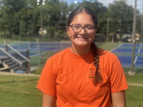 Auxiliary member Edith Rico Ortiz was named member of the week for this week’s High Notes series. Band leaders selected Rico Ortiz for her dedication and efficiency in learning new routines. (Photo by Adriana Cascio)