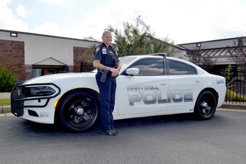 After 20 years of service in the United States Army, Sgt. 1st Class Christy Worthy put on a new uniform as a Hartwell Police Department officer and school resource officer at Hart County Middle School. Worthy now spends her days protecting the students of HCMS, a job she said she loves doing. (Photo by Adriana Cascio)