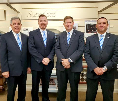 On Oct. 20, Strickland Funeral Home will celebrate its 50th anniversary of serving local families. Funeral directors (L-R) include Mickey Umbehant, Courtney Umbehant, Arnold Strickland and Jamie Johnson. Not pictured is funeral director Matthew Strickland. (Photo submitted by Arnold Strickland)