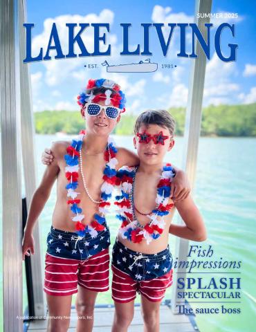 Kim Caudell of Toccoa captured this photo of her sons, Britt and Benjamin, celebrating Independence Day at Lake Hartwell. Caudell won $100 for her photo, which was featured on the cover of the 2025 summer edition of Lake Living magazine. (Photo from Summer 2025 Lake Living)
