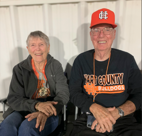 Sandra English (left) and her husband, Woody Eakin (right), can be found at every Hart County High School football game – both at home and on the road. The football games are special to the couple as they had their first date at a game over 20 years ago. (Photo by Benjamin London)