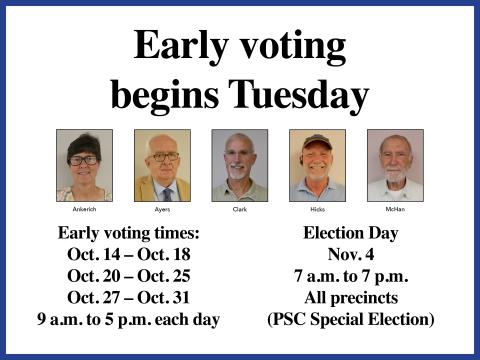 Candidates on the City of Hartwell's general municipal election ballot  include Tray Hicks and Kay Ankerich for Hicks’ seat and Jerry McHan, Randy Clark and Stephen “Doc” Ayers for the seat currently held by Dan Leard. 
