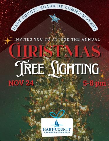 The Hart County Chamber of Commerce's annual Christmas tree lighting will be held Monday, Nov. 24 from 5 p.m. to 8 p.m. on the courthouse square. 