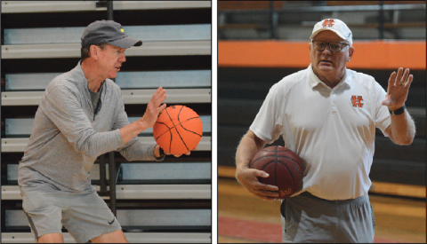Former Hart County boys basketball coaches, Jim Burch (left) and Harry Marsh (right), returned to the hardwood to lead the Champions Basketball Training Camp Nov. 24-25.