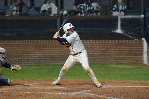 Senior outfielder Boston Graham 2-2 with two runs, a run batted in and also drew two walks in the 13-11 loss to Elbert County Feb. 24. Photo by Benjamin London.